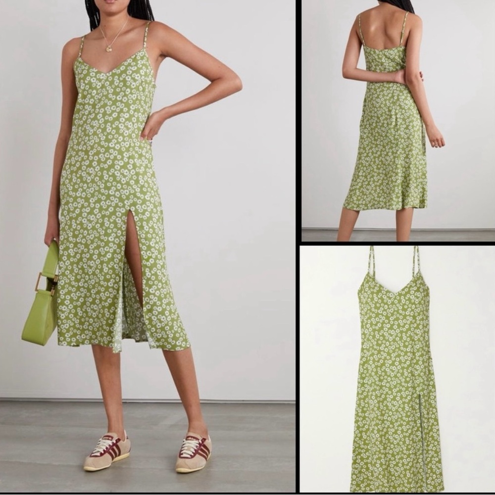 Reformation Green Floral Midi Dress